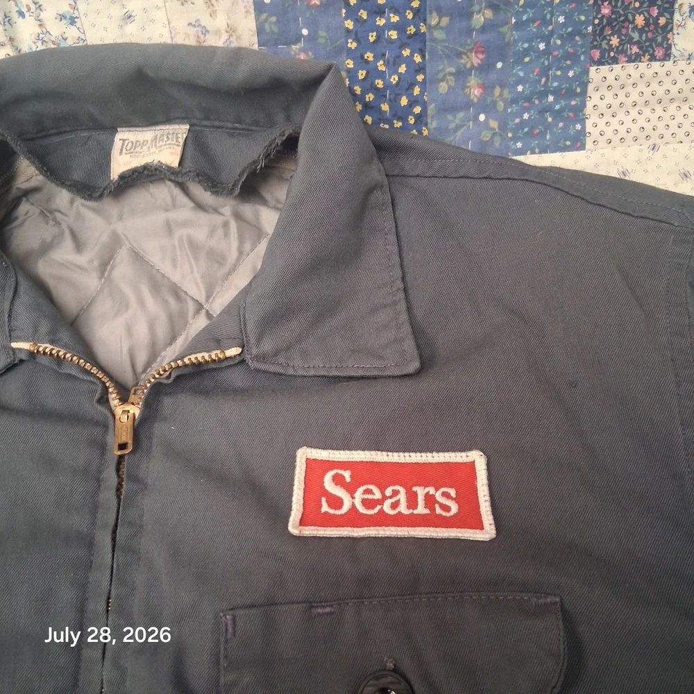 Vintage Topp Master Sears Workwear Jacket Mens 44 Blue Removable Liner Talon Zip